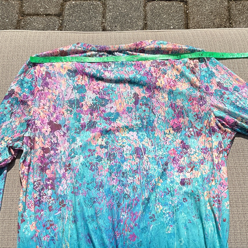 Floral Multicolor Long Sleeve Top, Size Large - Picture 5 of 6